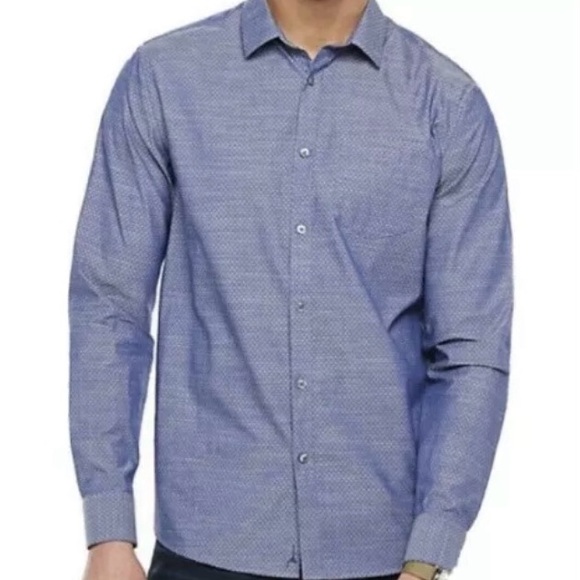 Marc Anthony Luxury Slim Fit Shirt XXL Button 1-Pocket Navy Dot Long Sleeve  New - Picture 1 of 8